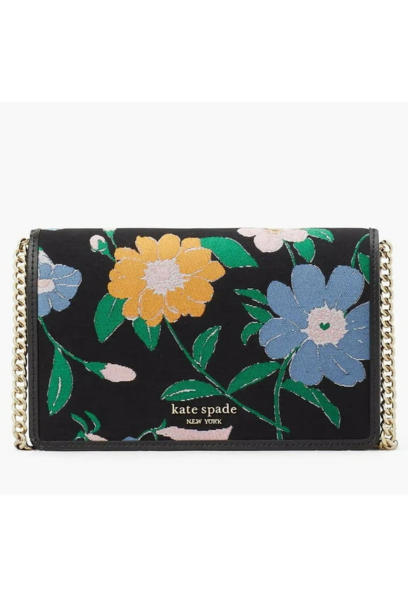 Women's Floral Jacquard Chain Wallet Crossbody Bag (Black Multi)