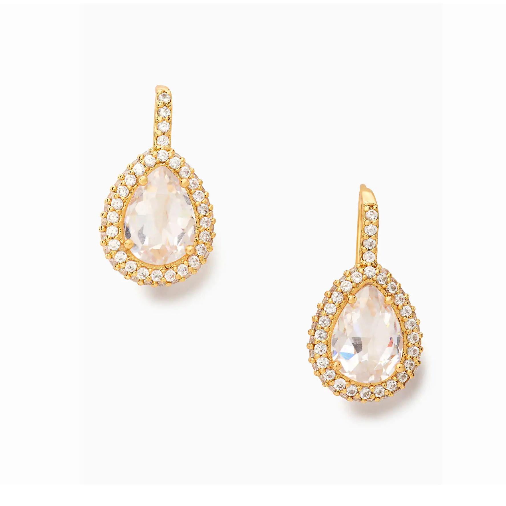 Kate Spade New York Women's Gold-Tone Pavé Halo Drop Earrings (Clear / Gold)