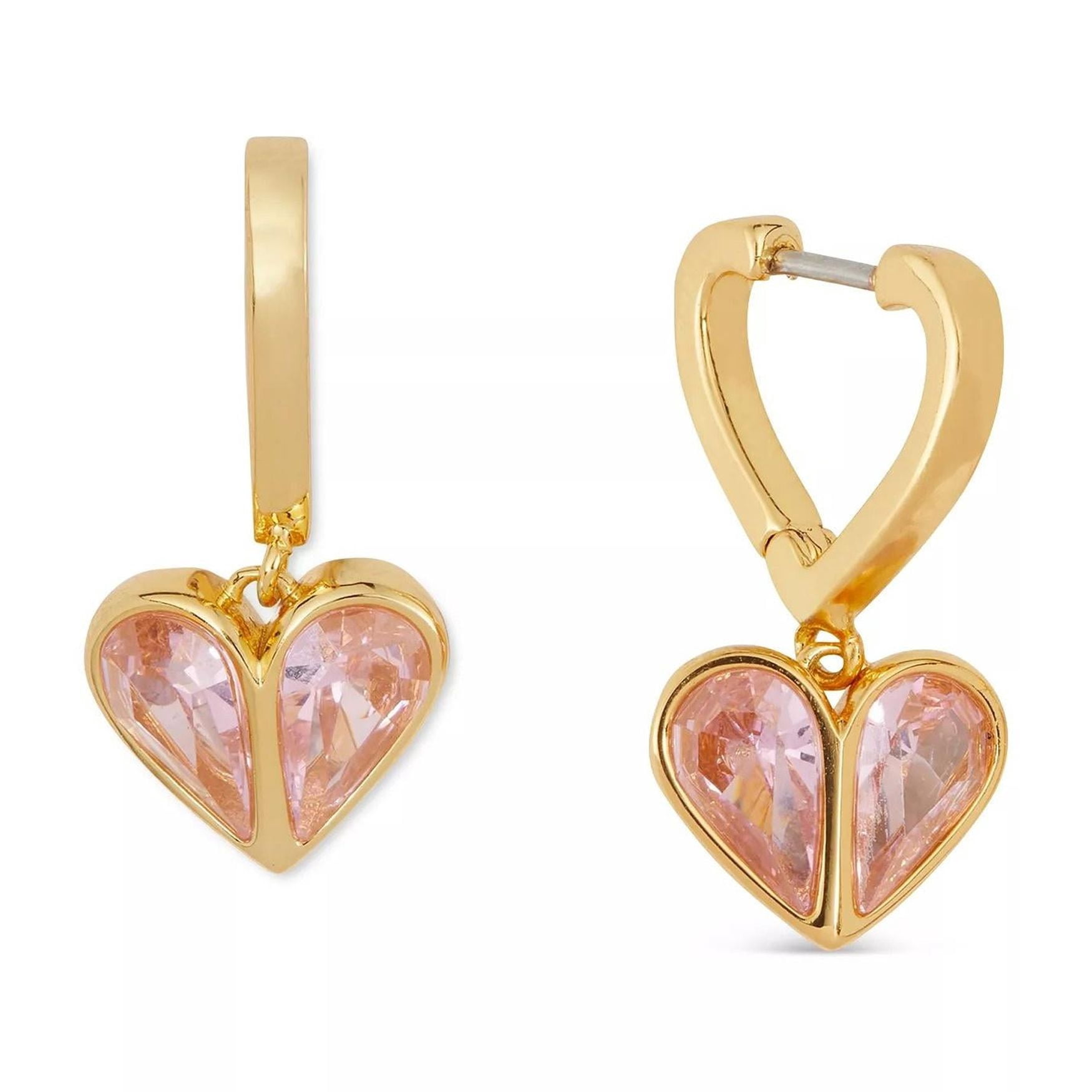 Kate Spade New York Women's Heart Charm Gold Plated Metal Huggie Hoop Earrings (Light Pink / Gold)