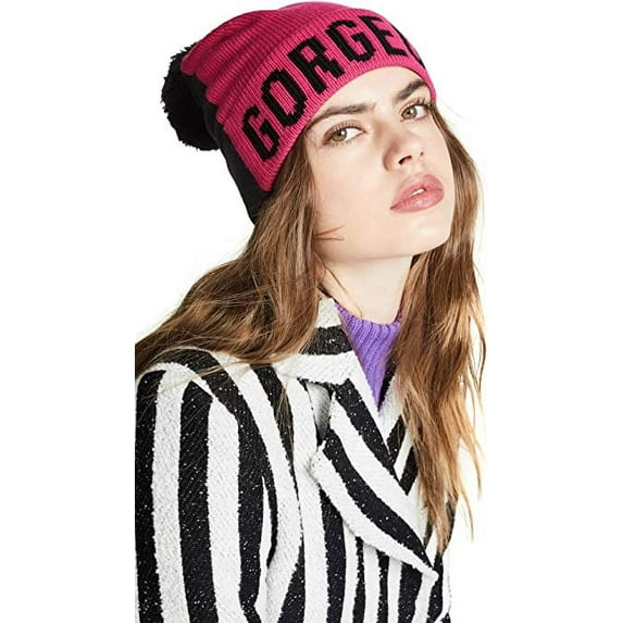 Kate Spade New York Women's Hello Gorgeous Beanie Hat, Black/Pink