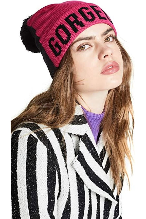 Women's Hello Gorgeous Beanie Hat, Black/Pink