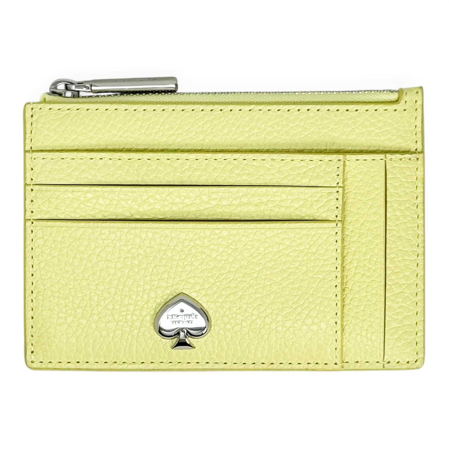 Kate Spade Kayla Large Slim Cardholder –Tennis Ball | Pebbled Leather | 8 Card Slots | Zip Pocket | Women's