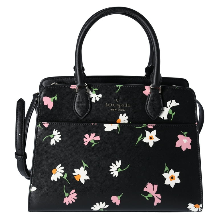 Kate Spade New York Women's Leather Floral Satchel, Black Kate Spade New York Women's Leather Floral Satchel, Black