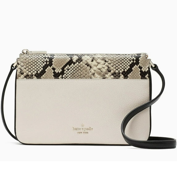 Kate Spade New York Women's Leila Mixed Material Triple Gusset Crossbody Bag (Parchment Multi)