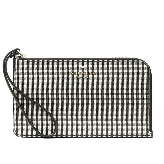 Kate Spade New York Women's Lucy Jazzy Gingham Printed Medium L-zip Wristlet (Black Multi)