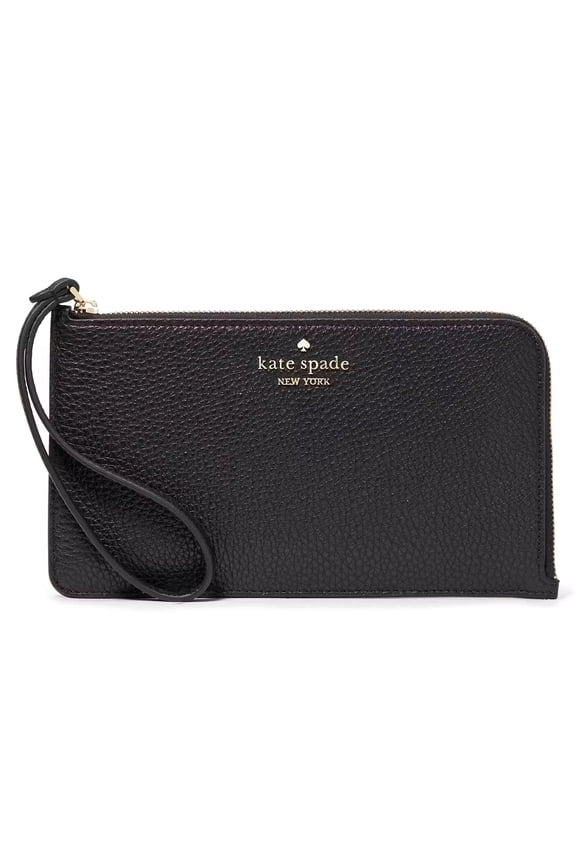 Women’s Lucy Pebbled Leather Medium L-Zip Wristlet (Black)