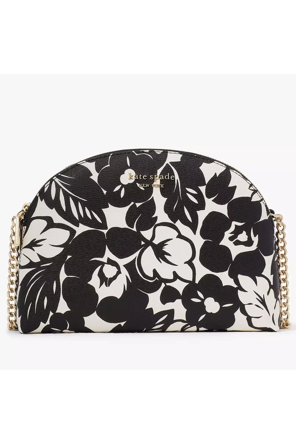 Women's Morgan Small Tropical Foliage Double Zip Dome Crossbody Bag (Black Multi)