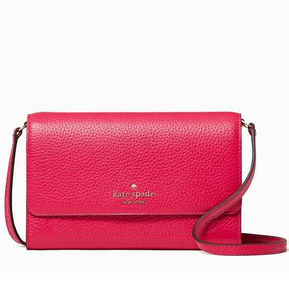 Kate Spade New York Women's Pebbled Leather Small Wallet Crossbody Bag (Pink Ruby)