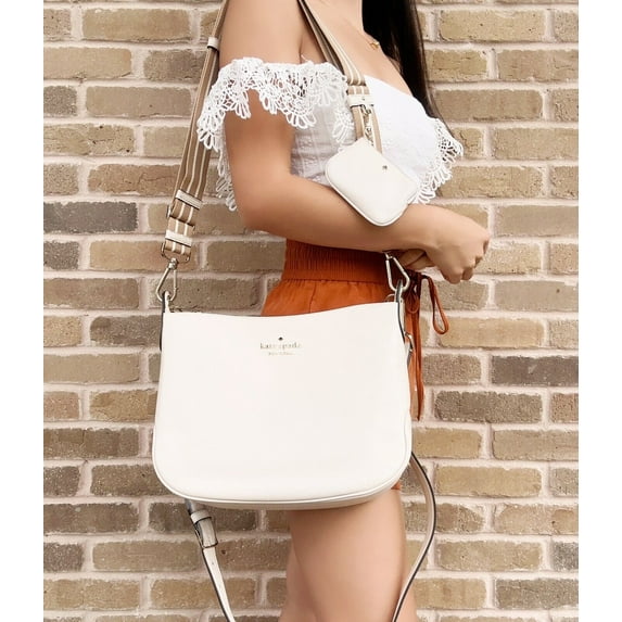 Kate Spade New York Women’s Pebbled leather Crossbody Bag with Detachable Coin Purse, Beige