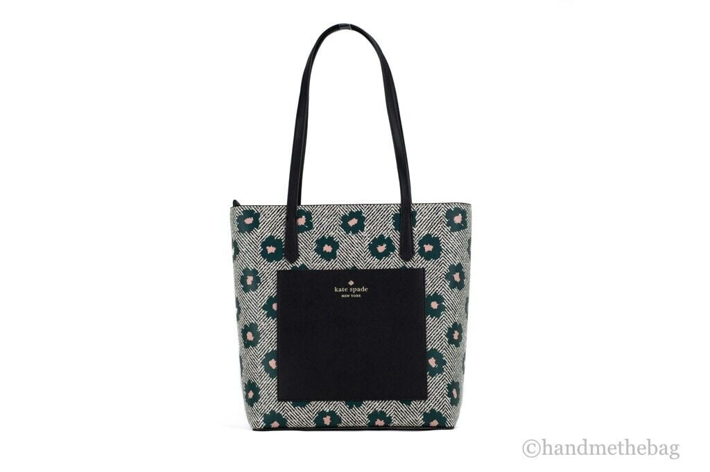 Kate Spade New York Women's Saffiano Pvc Herringbone Floral Shoulder Tote Handbag (Peacock Sapphire Multi)