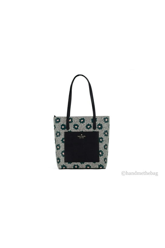 Women's Saffiano Pvc Herringbone Floral Shoulder Tote Handbag (Peacock Sapphire Multi)