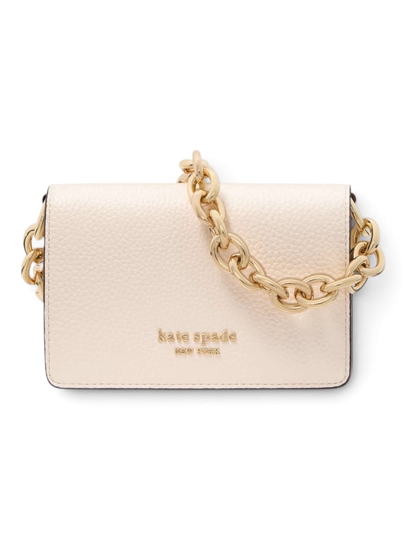 Womens Small Chain Card Case Leather Crossbody Bag (Parchment)