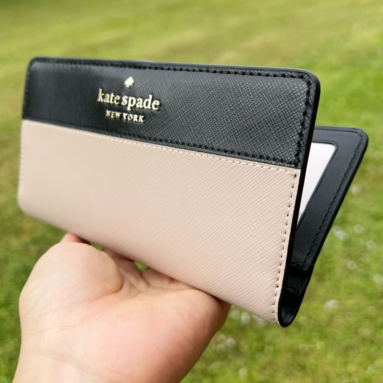 Kate Spade Staci Colorblock Large Slim Bifold Wallet in Warm Beige Black