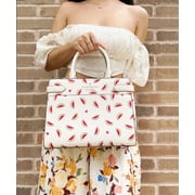 Kate Spade New York Womens Staci Saffiano Leather Medium Top Zip Satchel Handbag Cream Multi