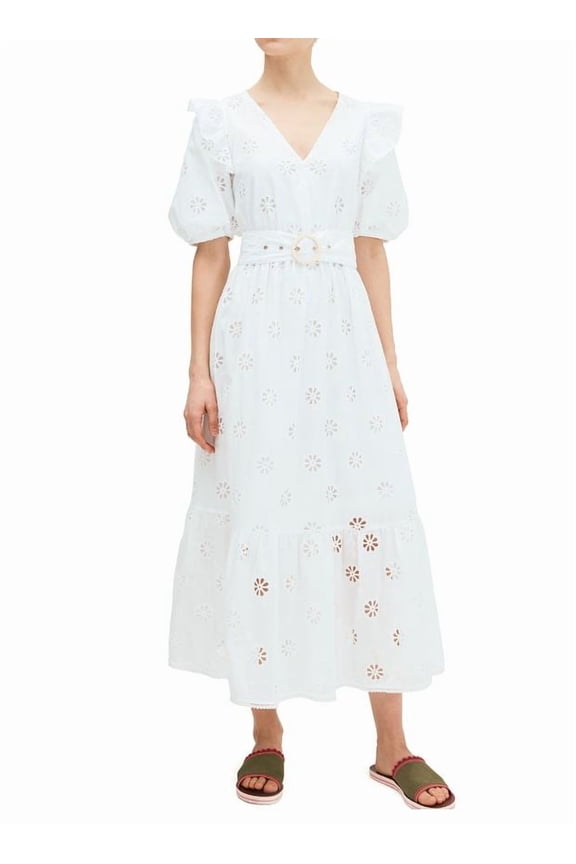 Women's White Spade Clover Eyelet Dress, 12
