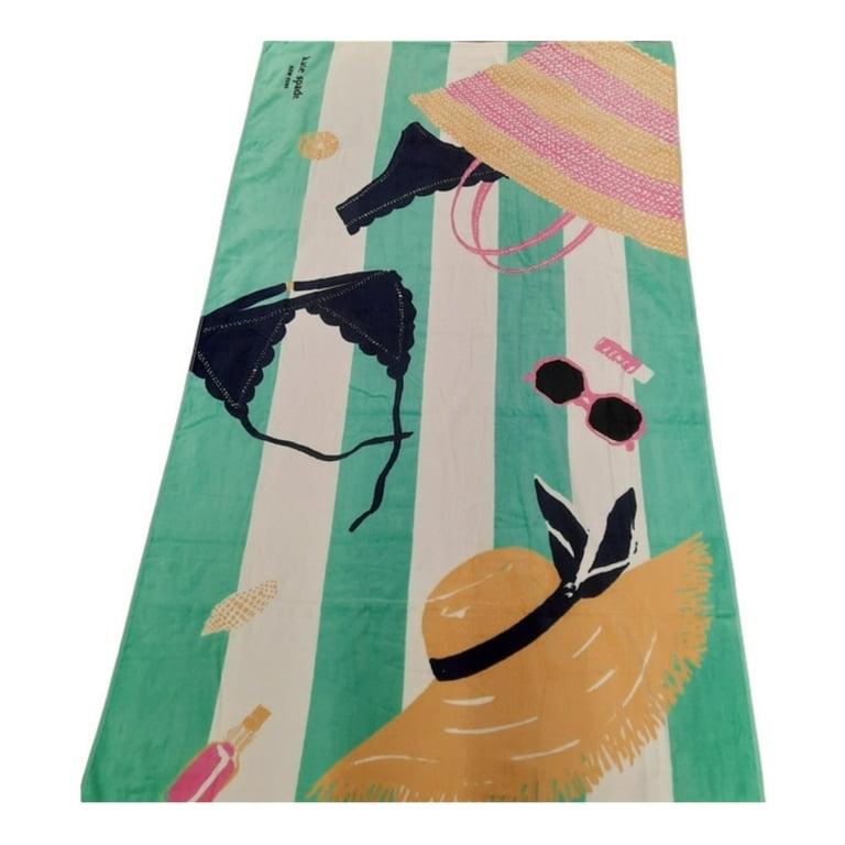Kate Spade Oversized Beach Towel Throw 40x70 Hat Sunglasses Bikini Print