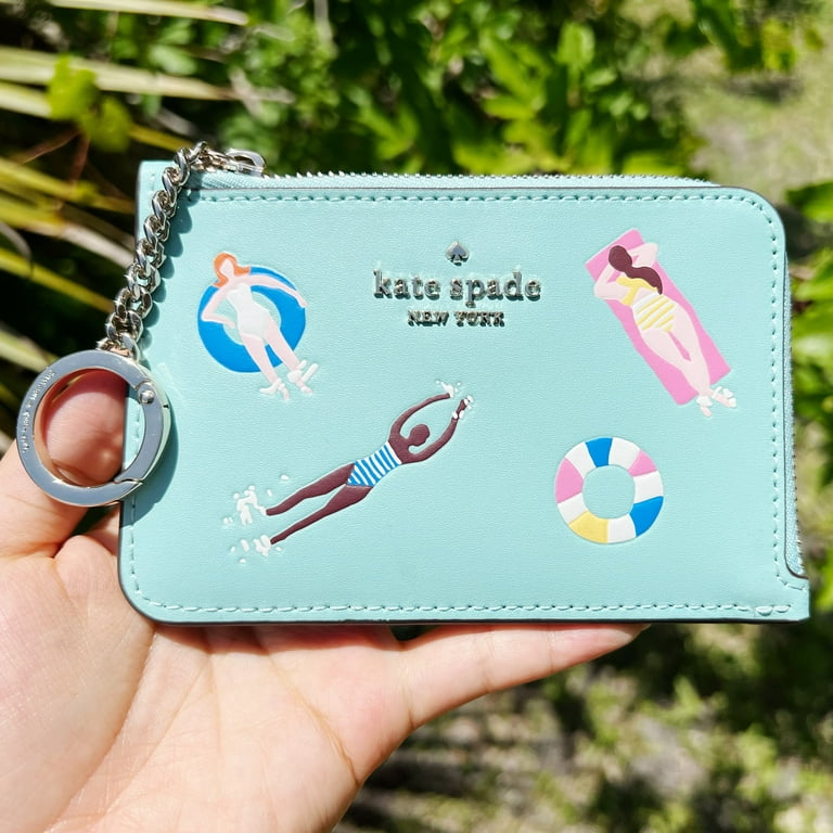 Kate Spade Pool Float Medium L-Zip Cardholder Wallet Poolside Blue Leather