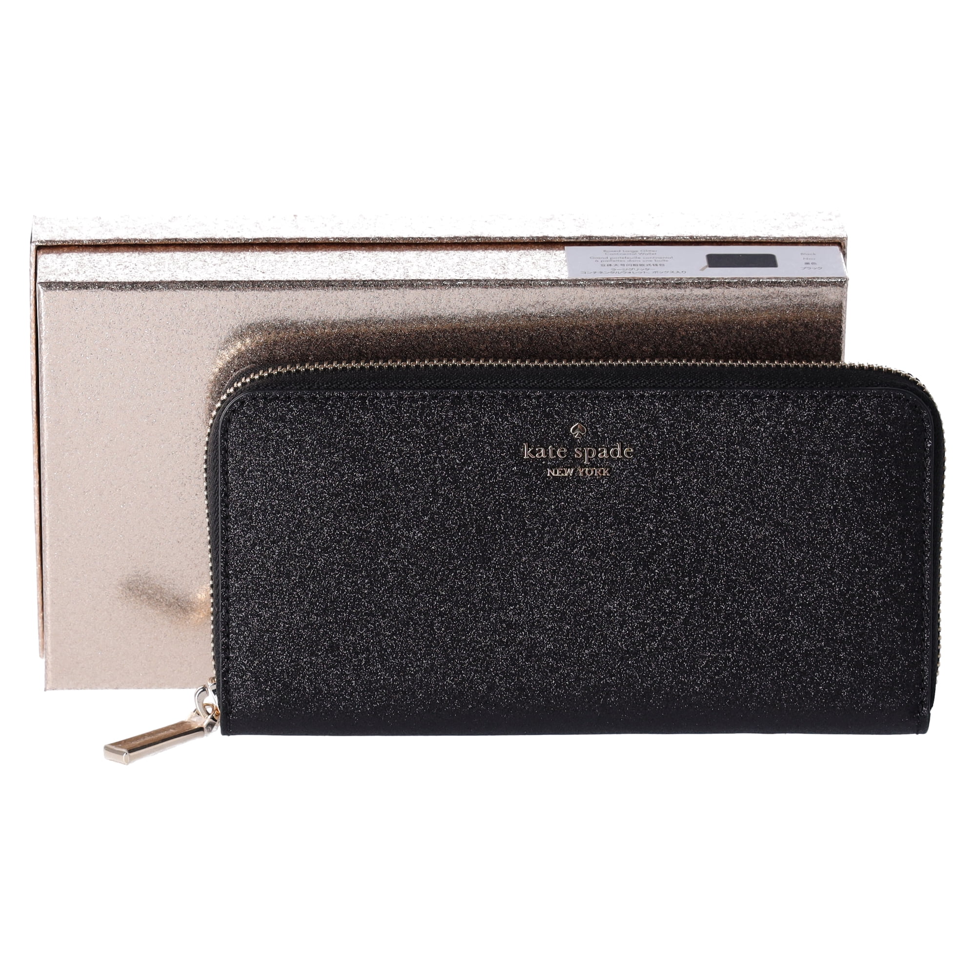 Kate Spade Shimmy Tinsel Glitter Boxed Large Continental Wallet Black Glitter Walmart