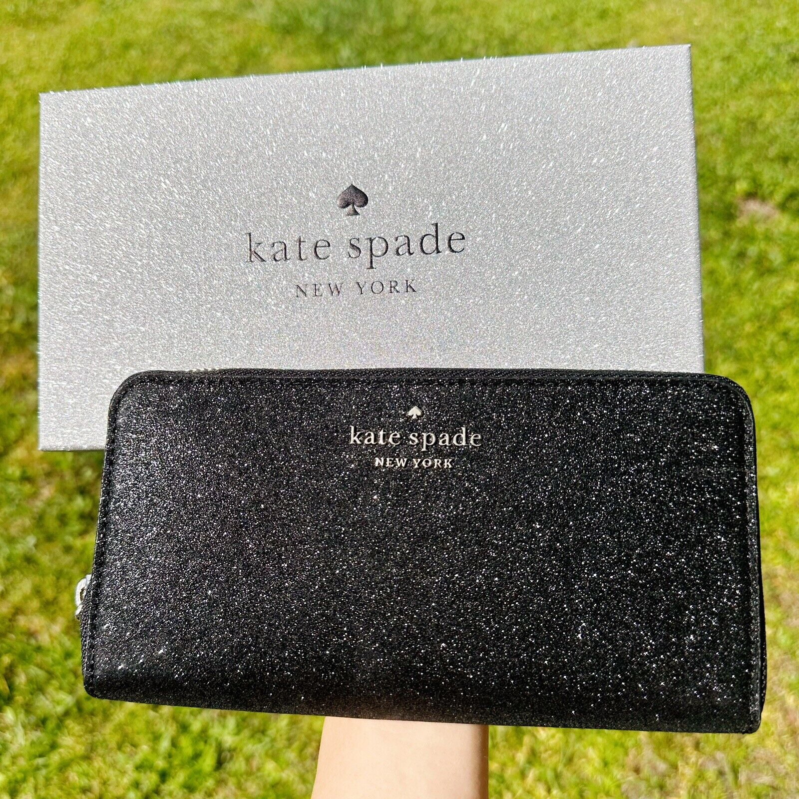 Kate Spade Shimmy Tinsel Glitter Boxed Large Continental Wallet Black