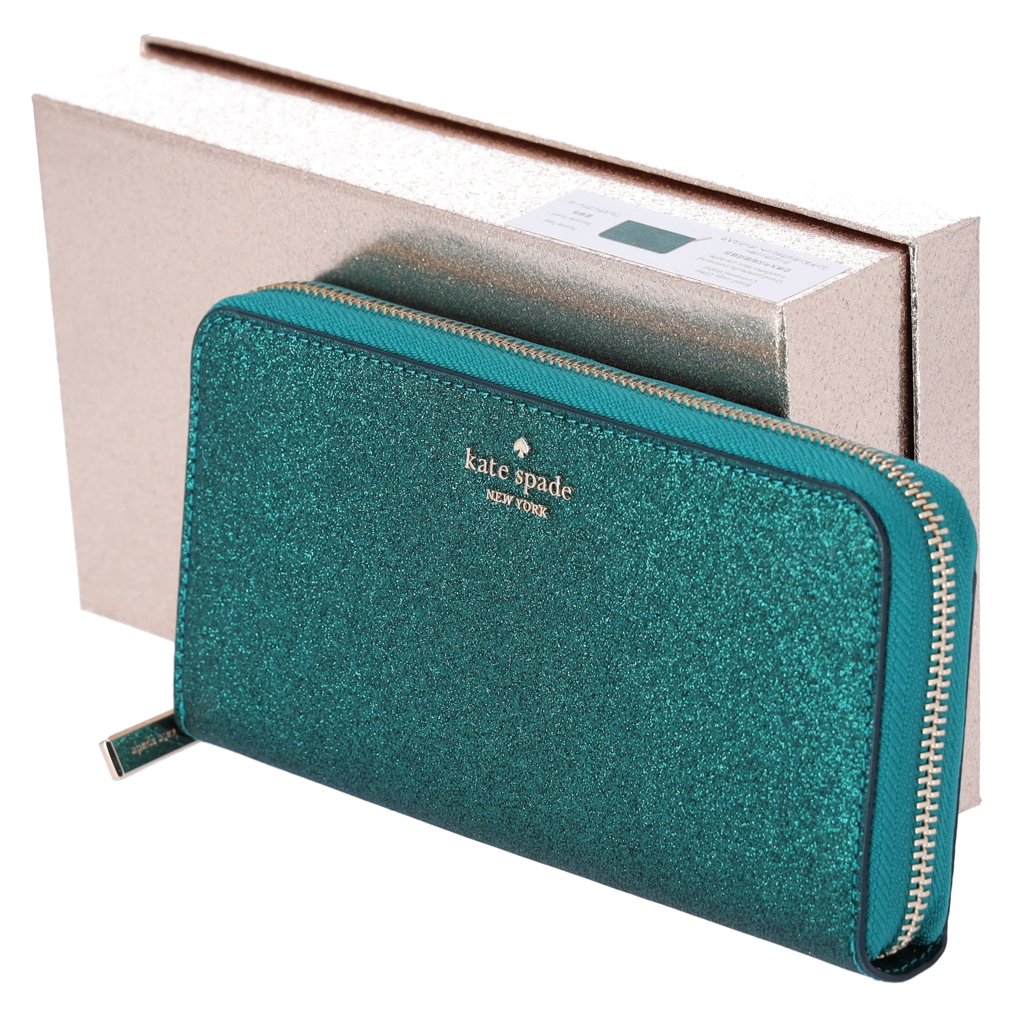Kate Spade Shimmy Tinsel Glitter Boxed Large Continental Wallet Festive Teal Walmart