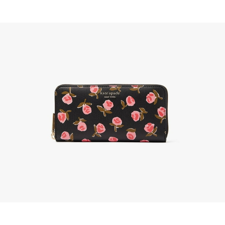 Kate Spade Spencer Ditsy Rose Zip around Continental Wallet K5696 BLACK MULTI