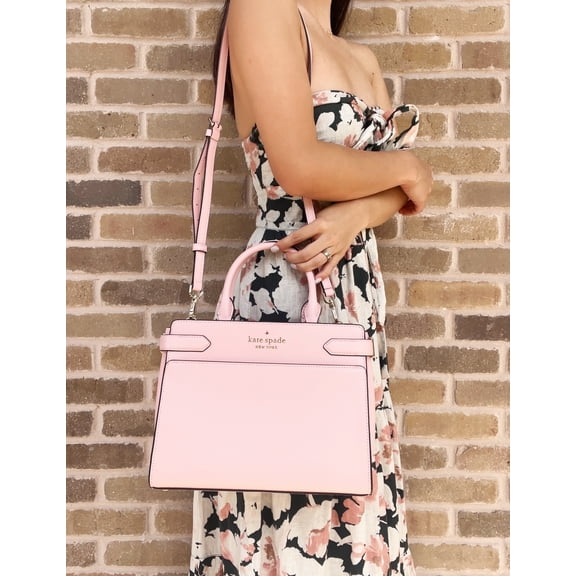 Kate Spade Staci Cameron Medium Top Zip Satchel Crossbody Chalk Pink Leather