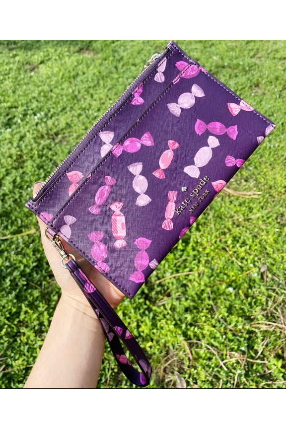 Kate Spade Staci Candy Shop Wrapper Medium Wristlet Double Zip Purple