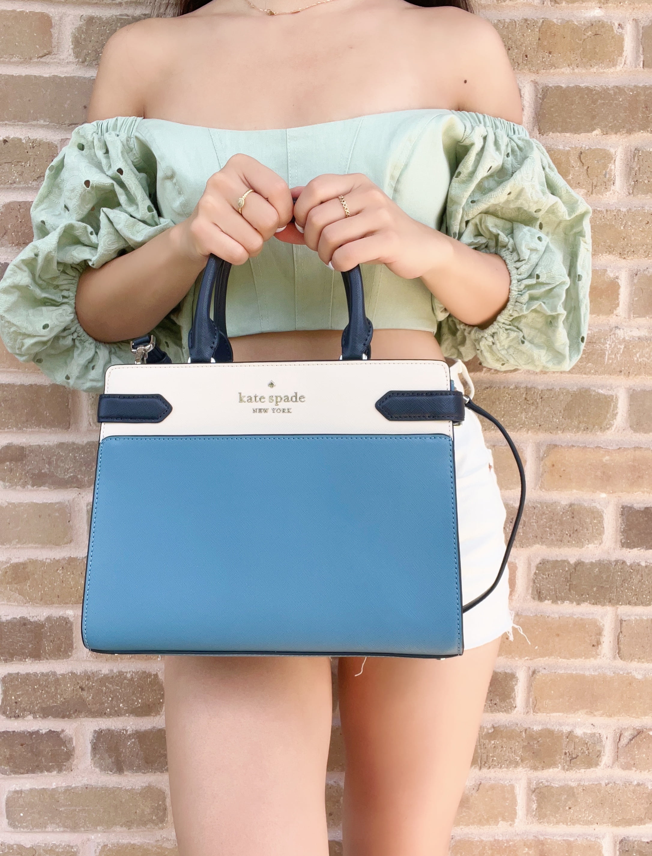 Kate Spade Staci Colorblock Medium Satchel Crossbody Niagara Blue