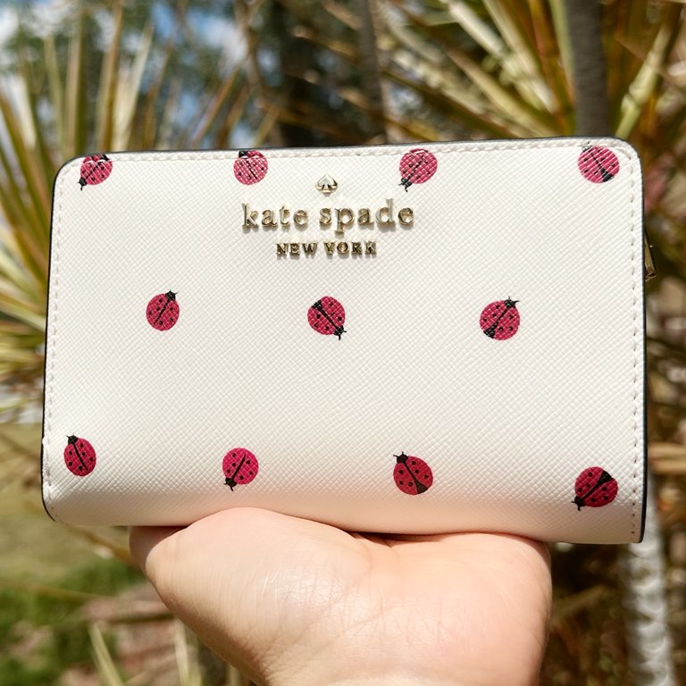 Kate Spade Staci Ladybugs Printed Cream Multi Medium Compact Bifold Wallet