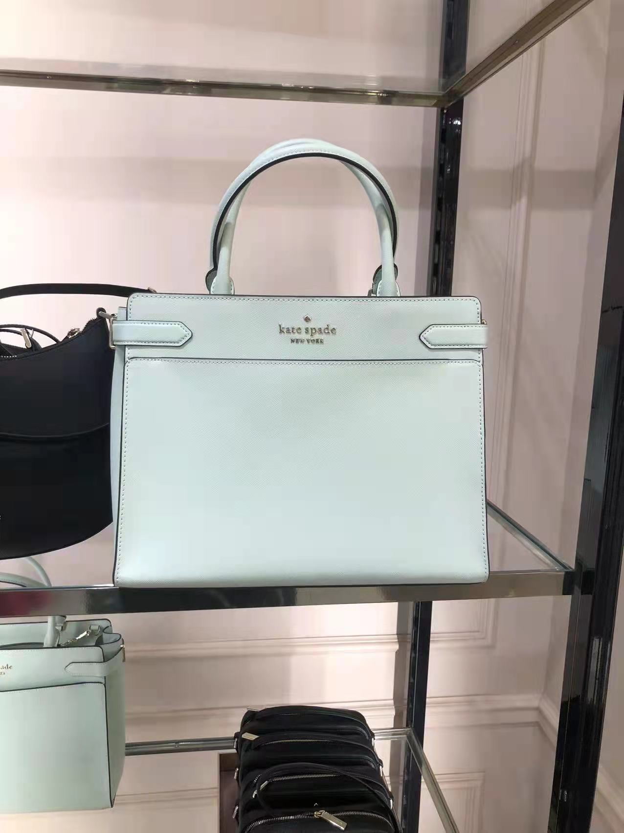 Kate Spade Staci Large Top Zip Satchel Crossbody Saffiano Leather Crystal Blue