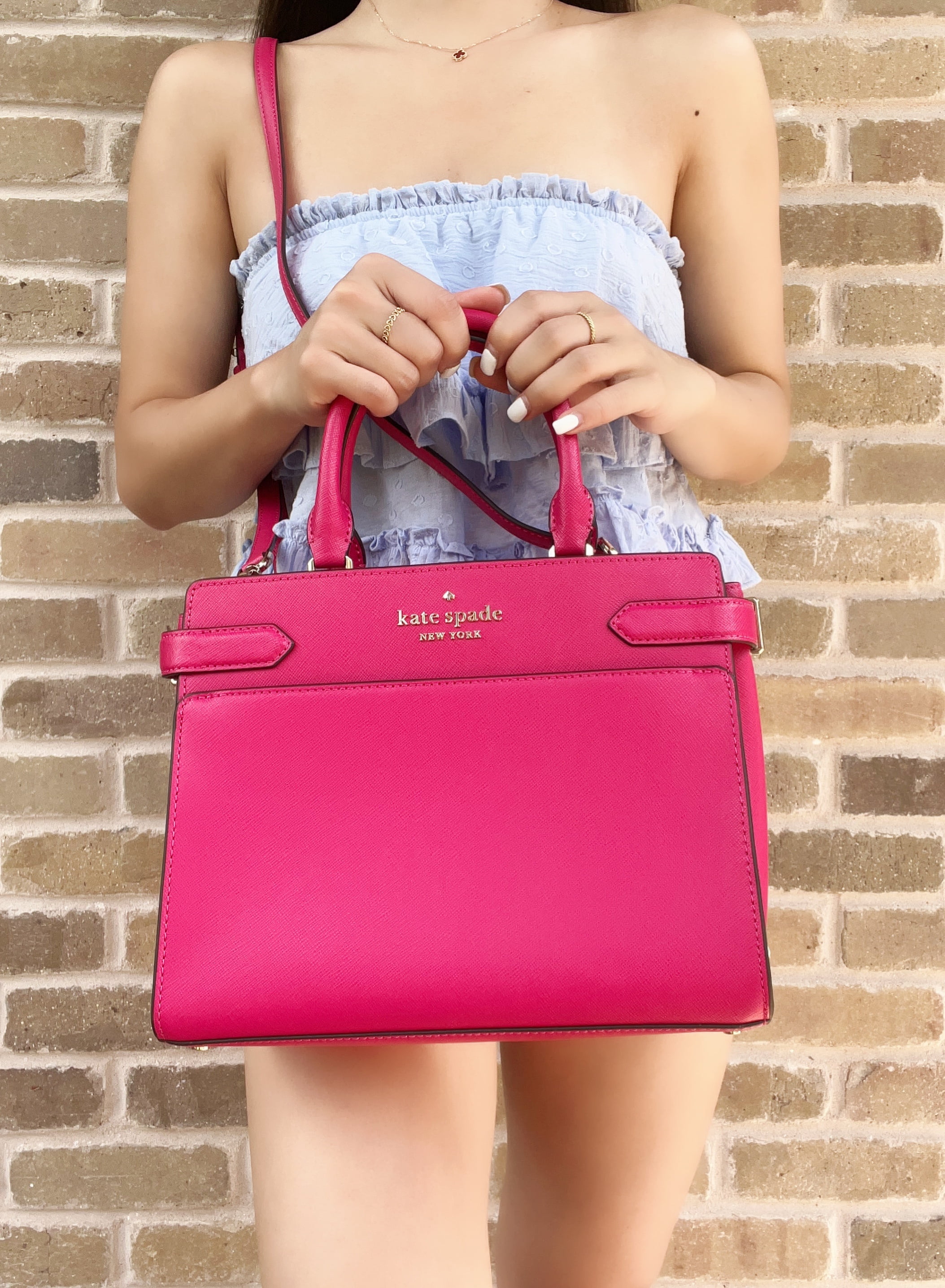 Kate Spade Staci Medium Satchel Crossbody Pink Ruby Saffiano - Main Image