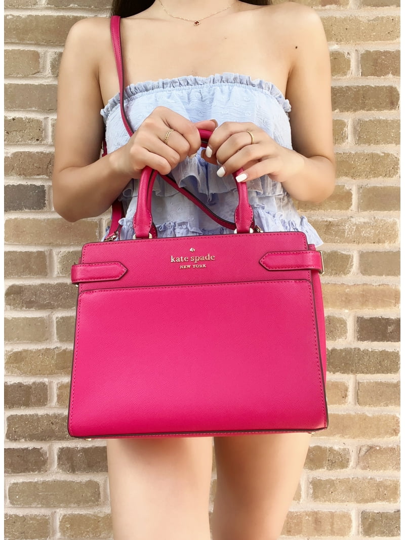 Kate Spade Staci Medium Satchel Crossbody Pink Ruby Saffiano