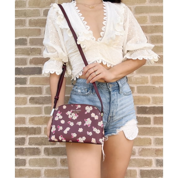 Kate Spade Tinsel Small Dome Crossbody Bag Deep Berry Floral