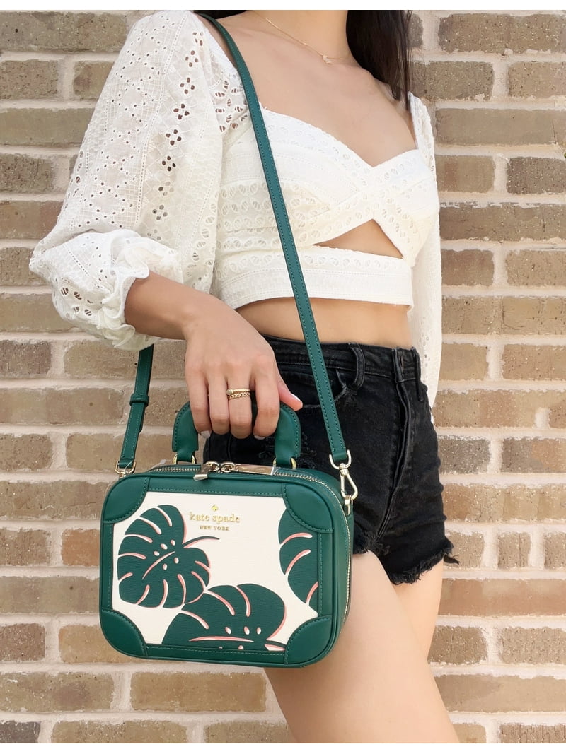 Kate Spade Traveler Trunk Crossbody Bag Monstera Leaves Cream