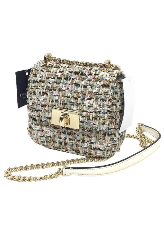 Pre-Owned Kate Spade Tweed Bag Carey Tinsel Micro Flap Cbody K1995 Carry Crossbody...