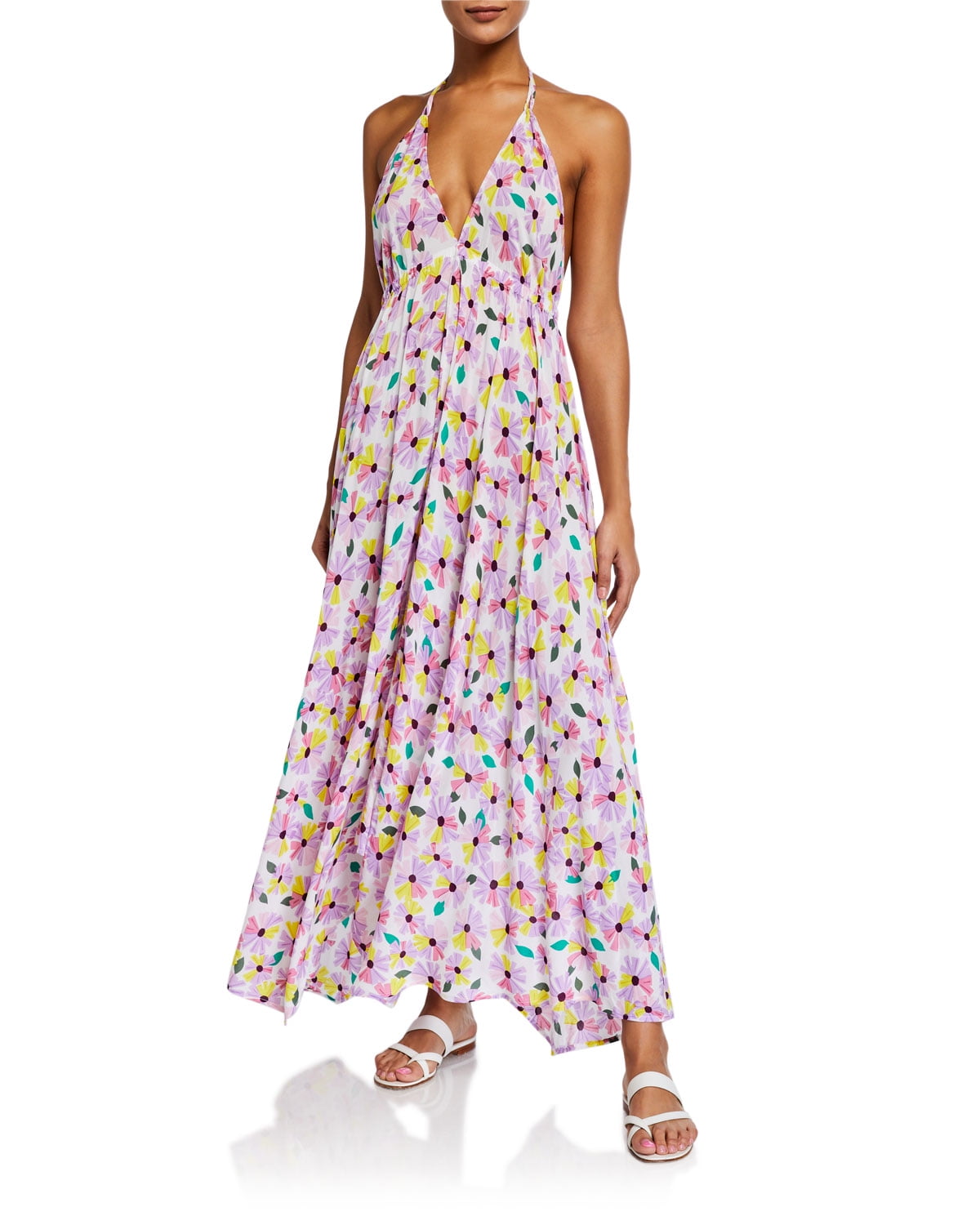 Kate Spade WHITE MULTI FLORAL Floral Halter Maxi Swim Cover-up Dress, US  Large - Walmart.com