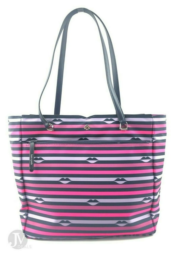 Kate Spade (WKRU6503) Jae Nylon Lip Print Large Tote Handbag Bag Purse