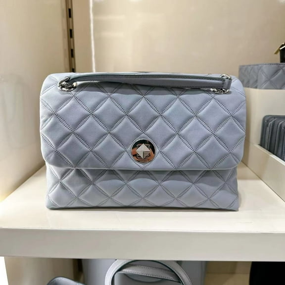 Kate Spade WKRU7076 Natalia Medium Flap Shoulder Bag In Brushed Steel