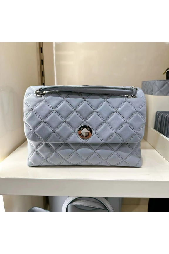 Kate Spade WKRU7076 Natalia Medium Flap Shoulder Bag In Brushed Steel