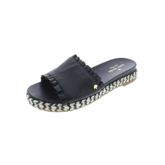 Kate Spade Womens Zahara Leather Slip On Flat Sandals Black 9.5 Medium (B,M)