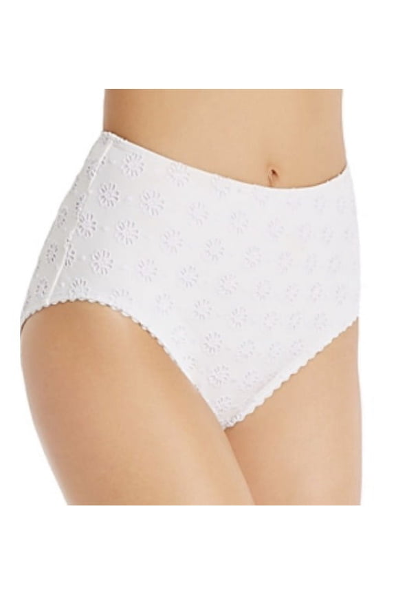 Embroidered Eyelet High-Waist Bikini Bottoms, White, Large