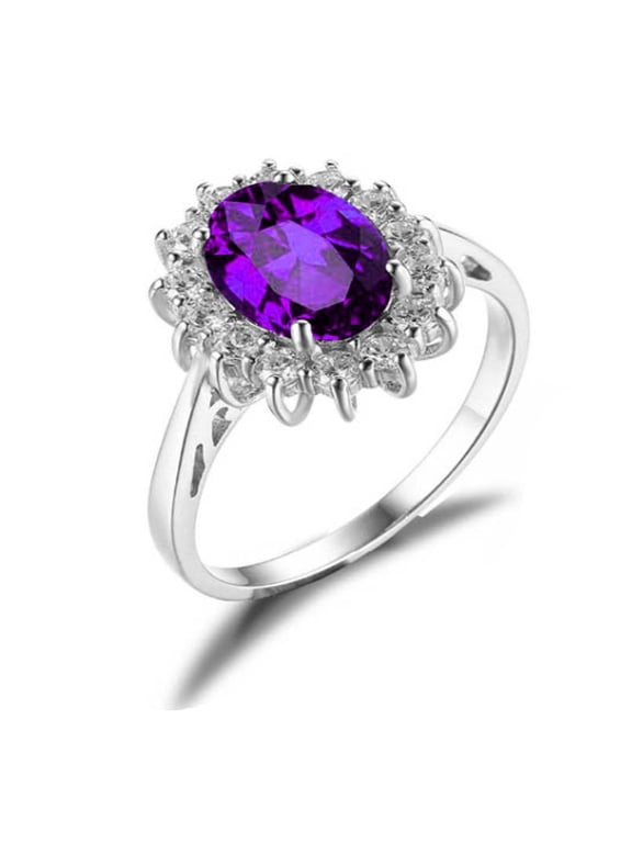 Kate February Birthstone Ring for Women Purple Simulated Amethyst Halo Sterling Silver Size 8 by Ginger Lyne