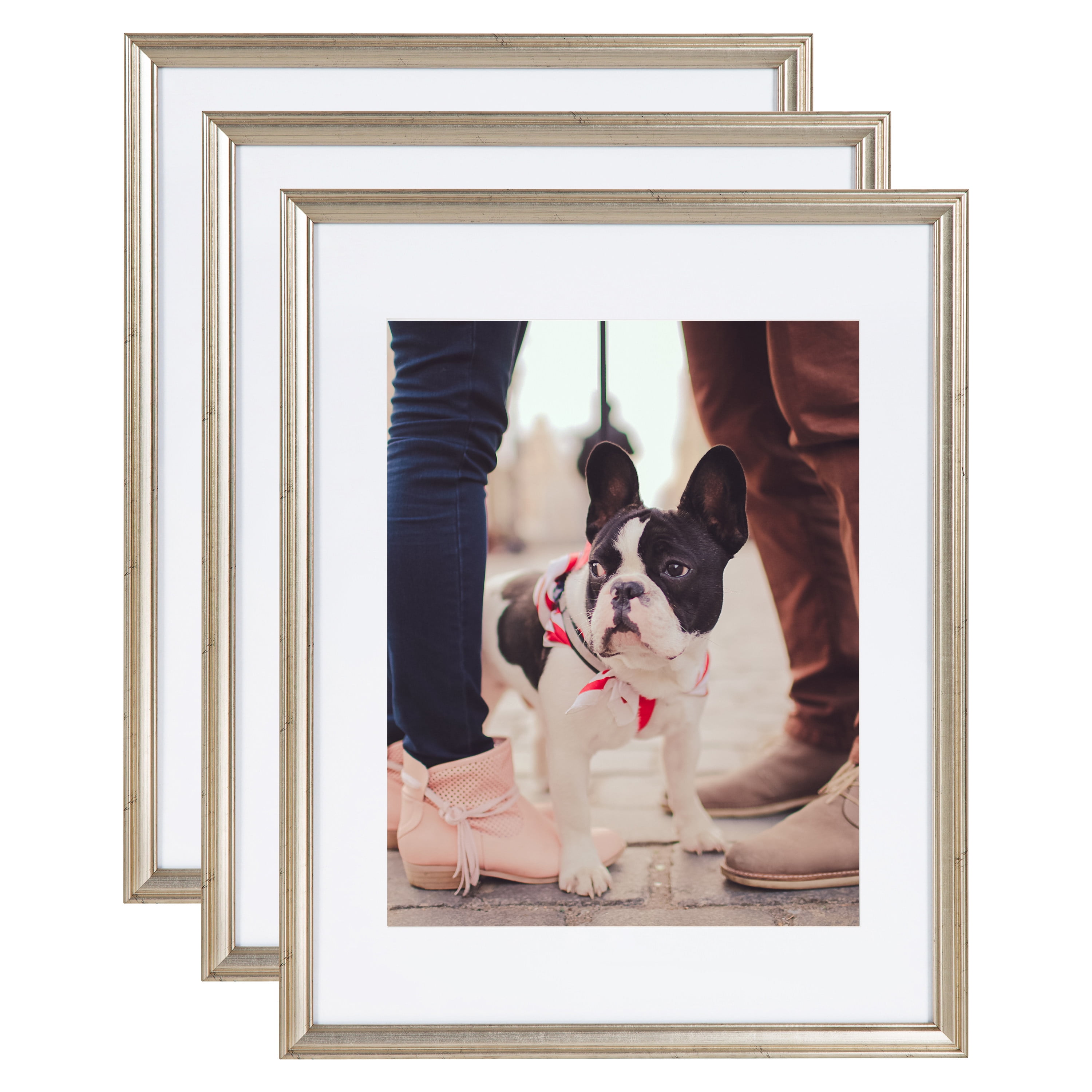 Kate and Laurel 15" x 19" Polystyrene Picture Frame, Silver, Set of 3