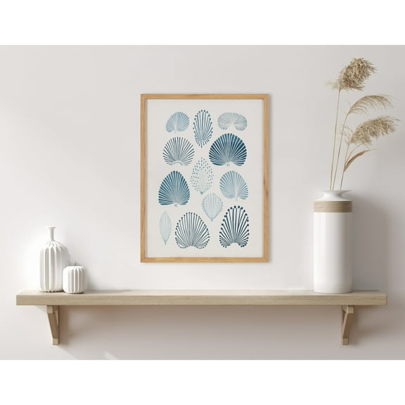 Kate and Laurel  Abstract Coastal Blue Coral Framed Wall Art by The Creative Bunch Studio, 12x16 Natural, Modern Soft Beach Art for Wall