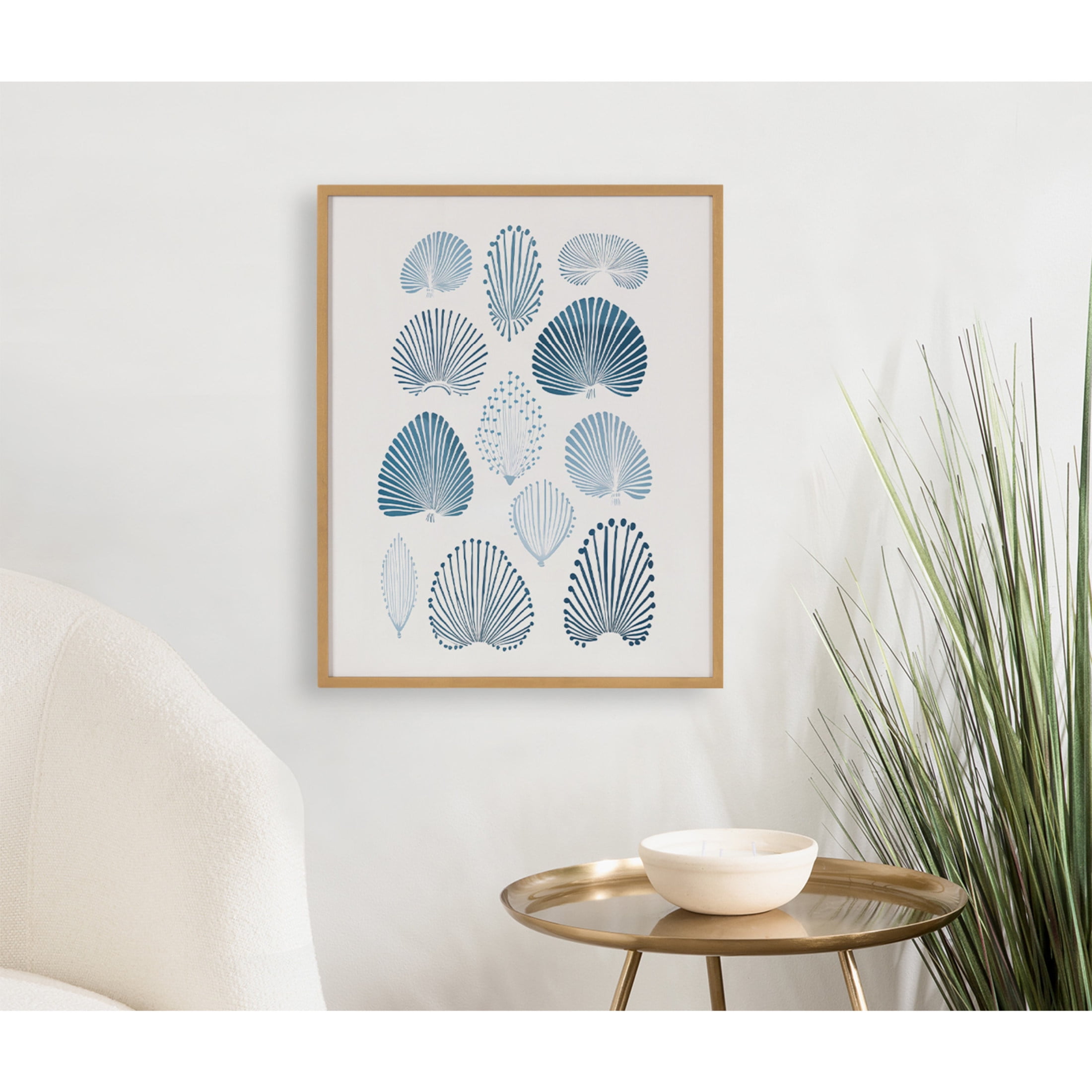 Gold Framed Abstract Coastal Blue Coral Print Wall Art, 16 x 20