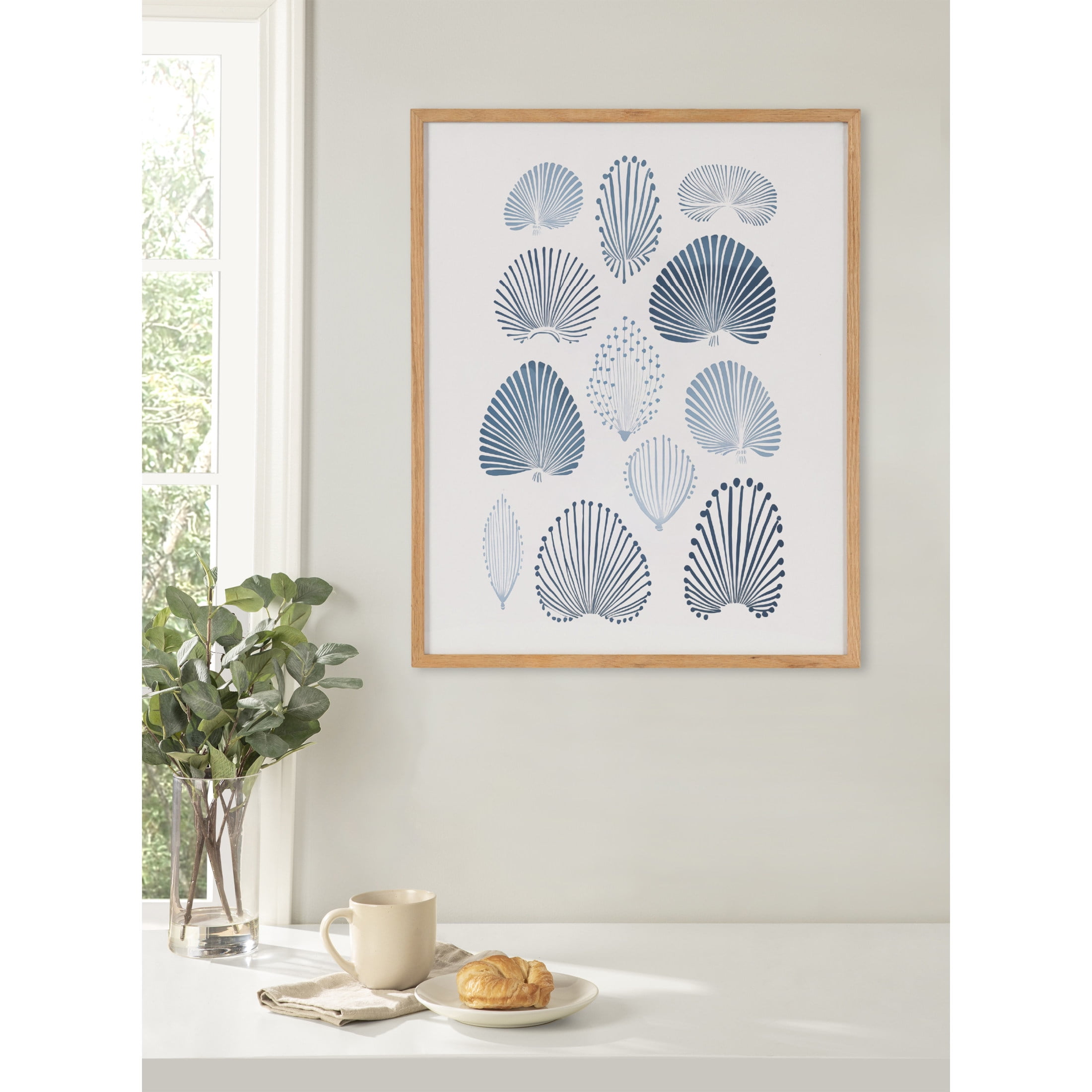 Natural Oak Framed Abstract Coastal Blue Coral Print, 16x20