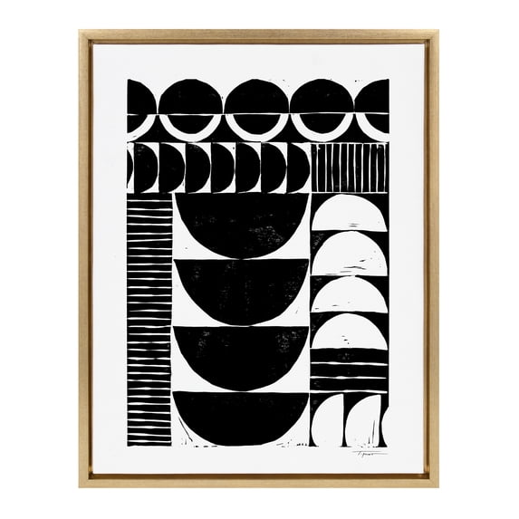 Kate and Laurel Abstract Modern Circular Pattern Block Print Framed Canvas Art Print, 18" x 24", by Statement Goods