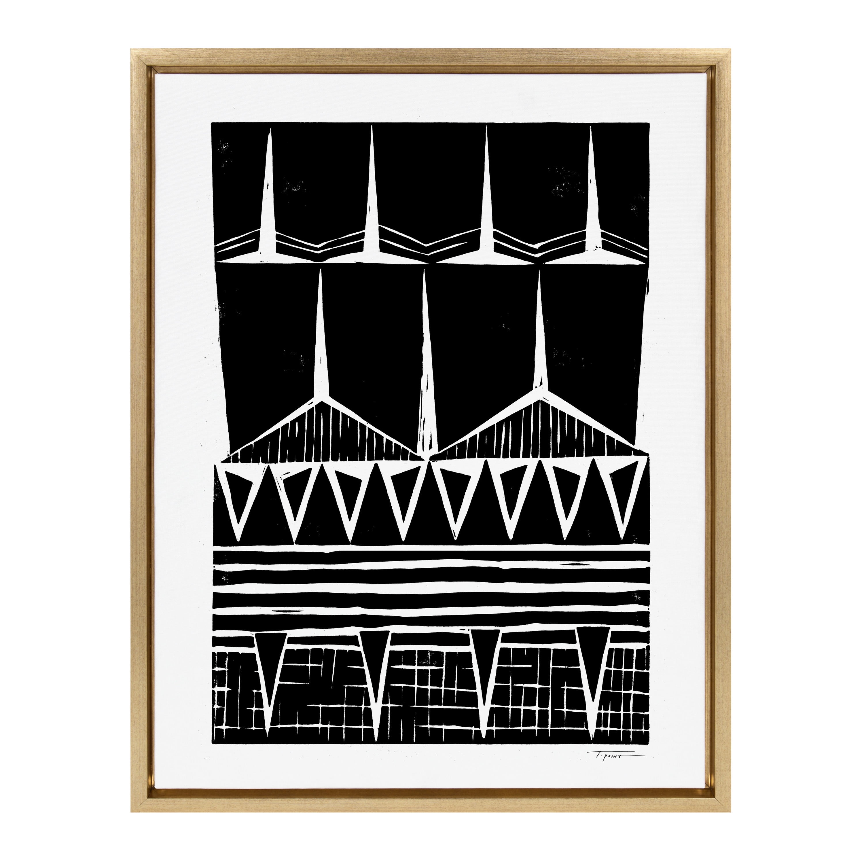 18" x 24" Black and White Abstract Canvas Print with Gold Frame