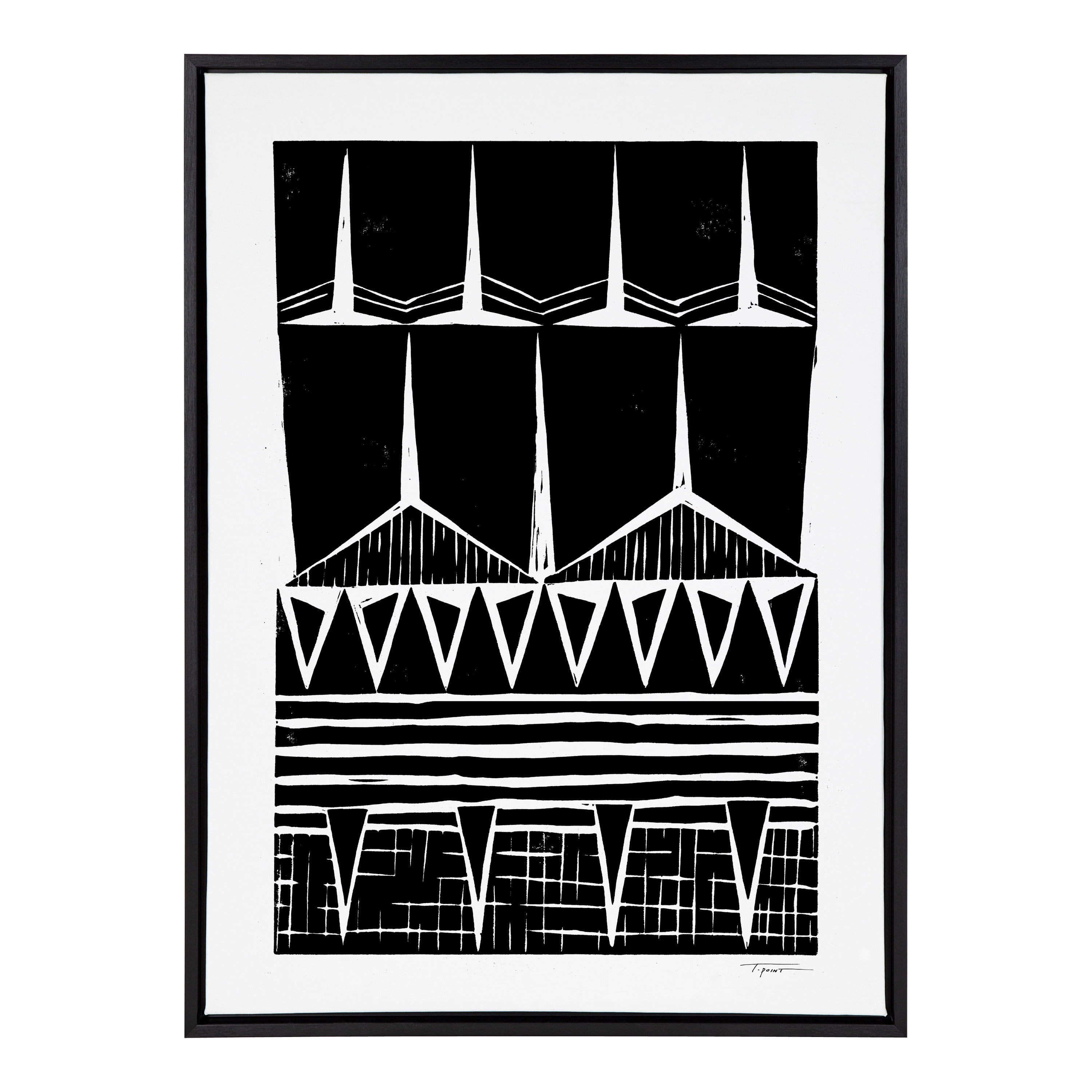 Sylvie Black and White Geometric Block Print Framed Canvas