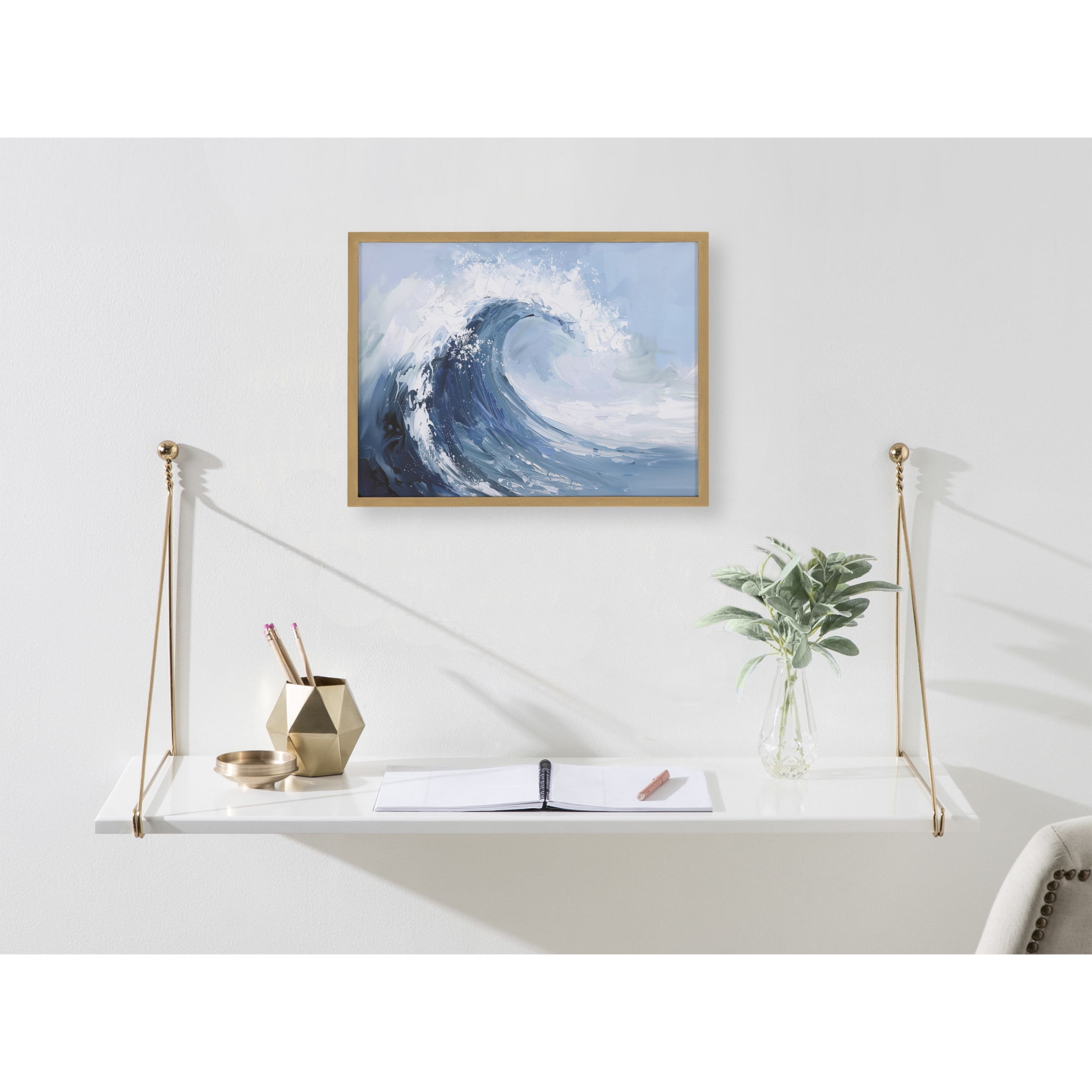 Gold Framed Abstract Coastal Ocean Wave Print, 16 x 12